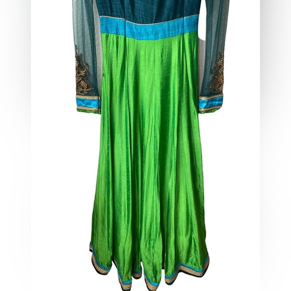 Indian Wedding Pakistani Party Formal Maxi Silk Traditional Green Ethnic Dress - Picture 7 of 9